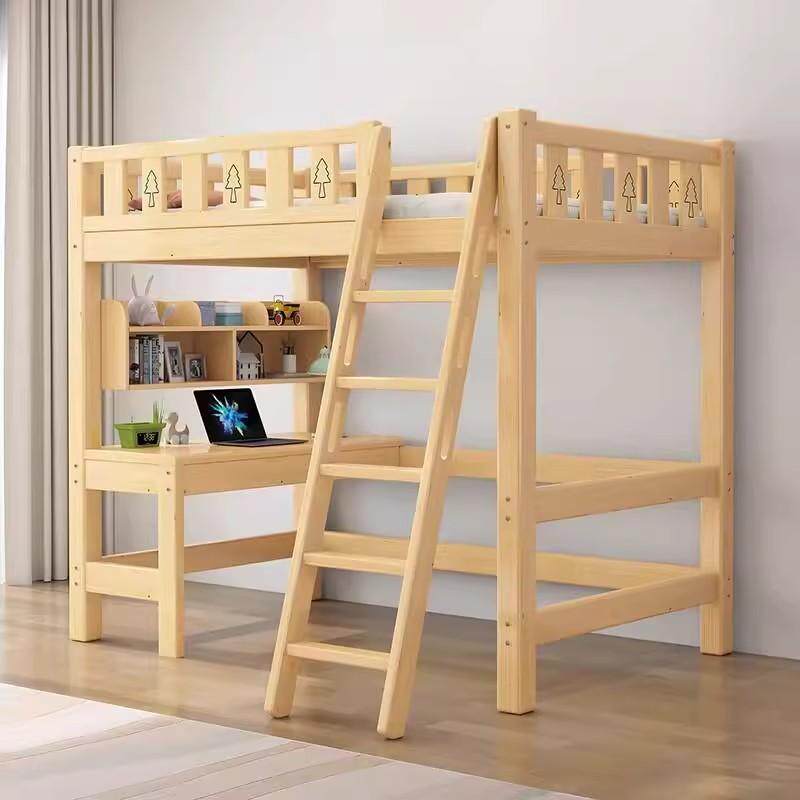 全实木上床双层床子母床上床下书空高架下童床带桌单上层儿高架床