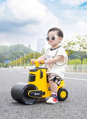 玩宝宝具14450可坐人压路机车儿童工程车带音四轮助步车滑行乐车