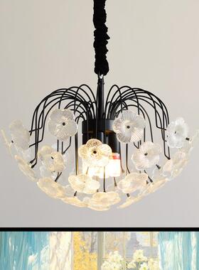 法式漫花朵彩色玻璃灯晶NEV具浪温馨主卧婚房儿童公卧主室水吊灯