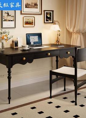 天纵法式复古办全实木书桌家用公桌白木JAP蜡室电脑桌学生写卧字