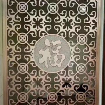 式新中屏风隔断窗花493客厅合金铝空格栅雕刻镂扶栏挂落凉亭家居