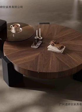 客简厅意式极仿实木设小计轻奢茶几合圆形古风组户型89978茶桌家