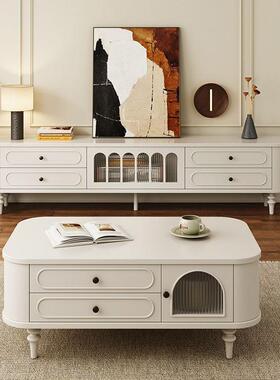 实电视木柜复23255古奶油风电茶几组视合柜法式客厅家用中古风物