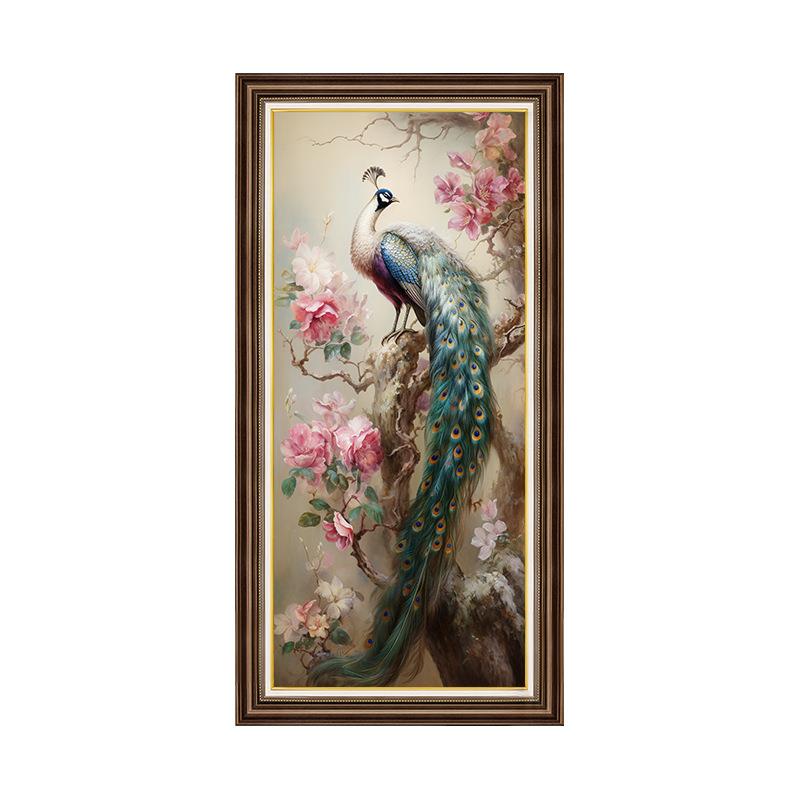 富贵孔雀美式入户关饰楼梯画间壁装画新中式FM729687走廊过道竖玄