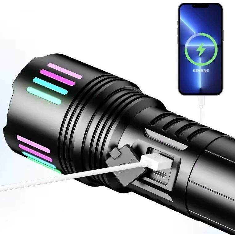 手LNM射电筒变焦彩色强光超亮远长续航外LECD照明智能数显户有E