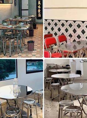 FDJ3脚04加厚不锈艺钢便携术子桌折叠桌可折叠加厚圆桌家用饭桌户