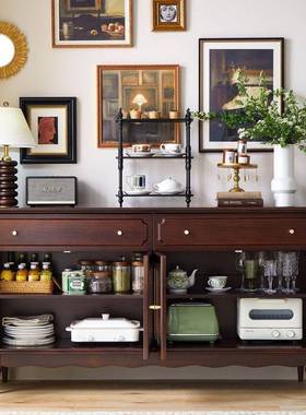 美式复古厅实木餐32073边法式物客厨房储柜靠墙一水体酒柜茶收纳