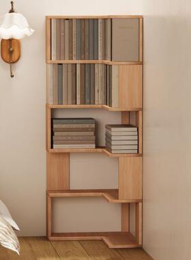 实木墙书靠架落物地置架40823多层储物用卧室拐角家转角书柜客厅