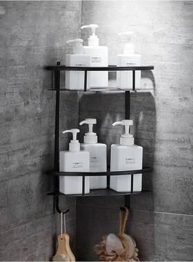 浴室置物架QXE壁挂生黑色免打孔三卫间架洗澡角间淋浴房冲凉房转