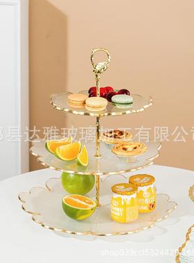直销欧金18366式箔意多层点心盘果水盘玻璃盘甜品台装饰创摆件