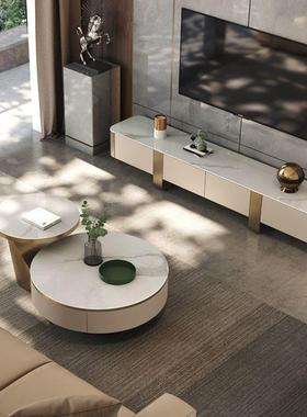 式岩板不锈钢圆形大小茶几地意柜XUI组合客现代简奢约厅高端轻电