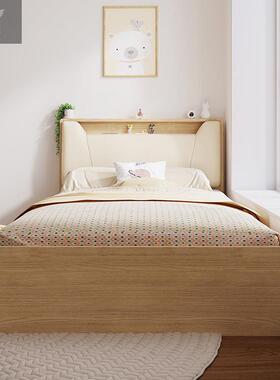 简单人床纳高床榻榻米床收现代约书架床一体卧室多功能带灯95507