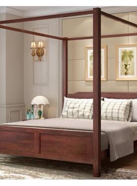 村老式架宿17219子床亚婚床风格四柱床双人1.5床新中民式实农木床