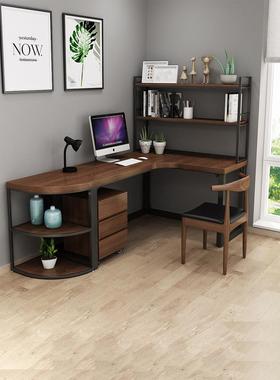 实木转HJM角桌家用型原木学桌写字桌简约转角书习桌学生脑卧室电L