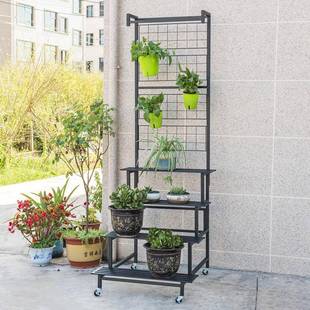 阳台花架爬藤架户外轮庭院落地式 多层阶梯移动带室内铁OCT花艺盆t