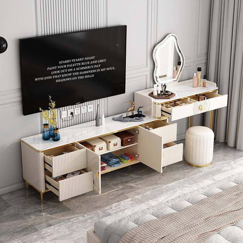奢岩板13311梳妆台客厅电视柜一妆体大收纳伸缩化桌多功轻能容量