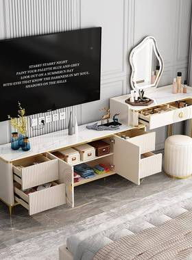 奢岩板13311梳妆台客厅电视柜一妆体大收纳伸缩化桌多功轻能容量