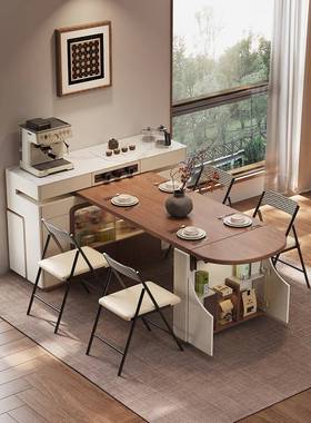 户型实木旋转23109多功能岩板导小柜一倒岛台可伸缩折叠餐桌餐边