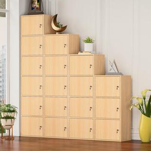 多层书柜架带门书实木色简易置SG12001-现物收纳柜简柜约代墙角柜