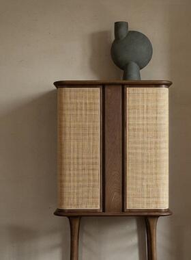 美黑胡桃樱桃北木日式藤编酒柜木客大厅容量收纳77730储物柜复古