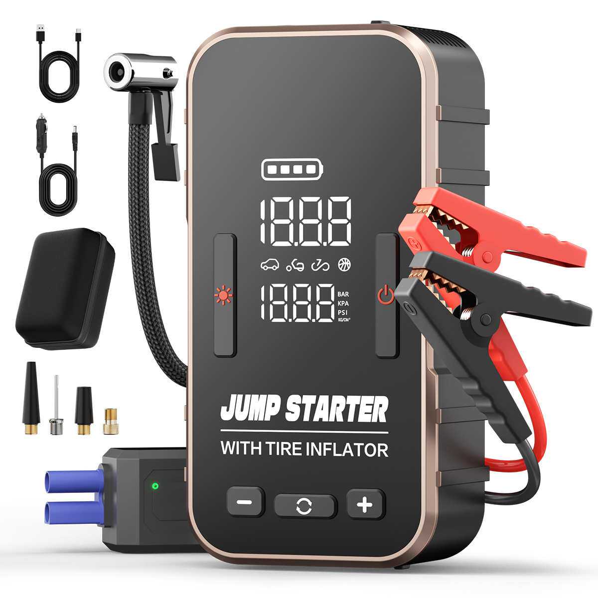 汽车应急启动电源车载充气泵搭电宝一体机亏电强启搭电充气一体机