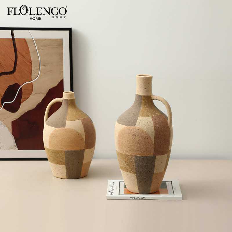 现代侘寂创意拼色提手陶瓷花瓶样板房餐厅酒柜高级感插花小众摆件,模玩/动漫/周边/娃圈三坑/桌游,模型制作工具/辅料耗材,淘宝优惠券,粉丝福利购,淘宝优惠卷