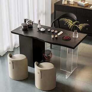 侘寂风实木茶桌整板不规则阳台泡茶台茶盘一体现代简约家用茶桌椅