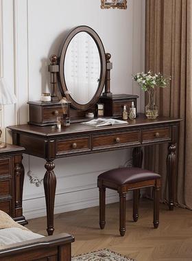 美式梳妆台黑复古乡村卧全木化妆桌带镜实子KLSD:802老室钱风胡桃