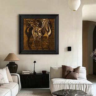 中古风骏马手绘油客画al202511古马到成功厅装饰式画美抽象复玄关