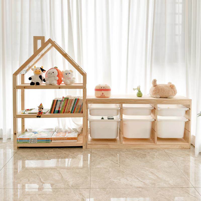 实木儿童玩具本书架二一收纳储架家用客厅汽车绘多层置物物BNI合