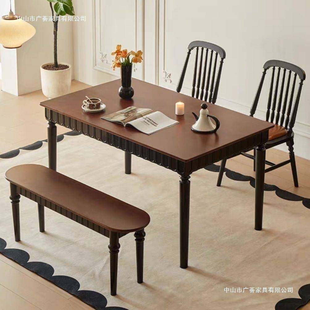 法式式美实木组古餐桌餐桌椅合小户型无古风家用长方形桌子复饭桌