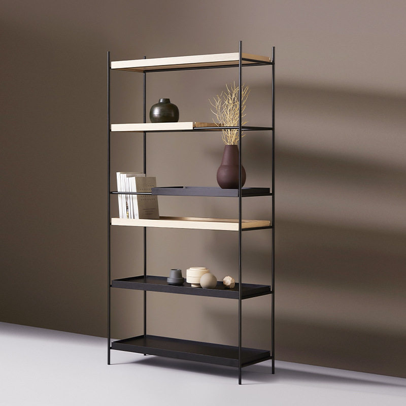 JNLEZI 现代极简金属层架TRAY SHELF橡木多层自由组合书架置物架
