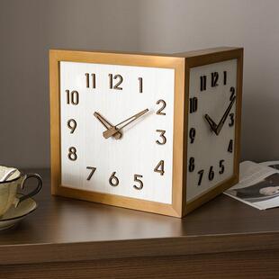 MJK钟表实木双挂面中钟客厅转角阳角钟时尚代现简约RNX拐角时钟古