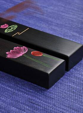 新款彩实制荷木镇纸简约创意可定000036绘塘月色紫光檀镇