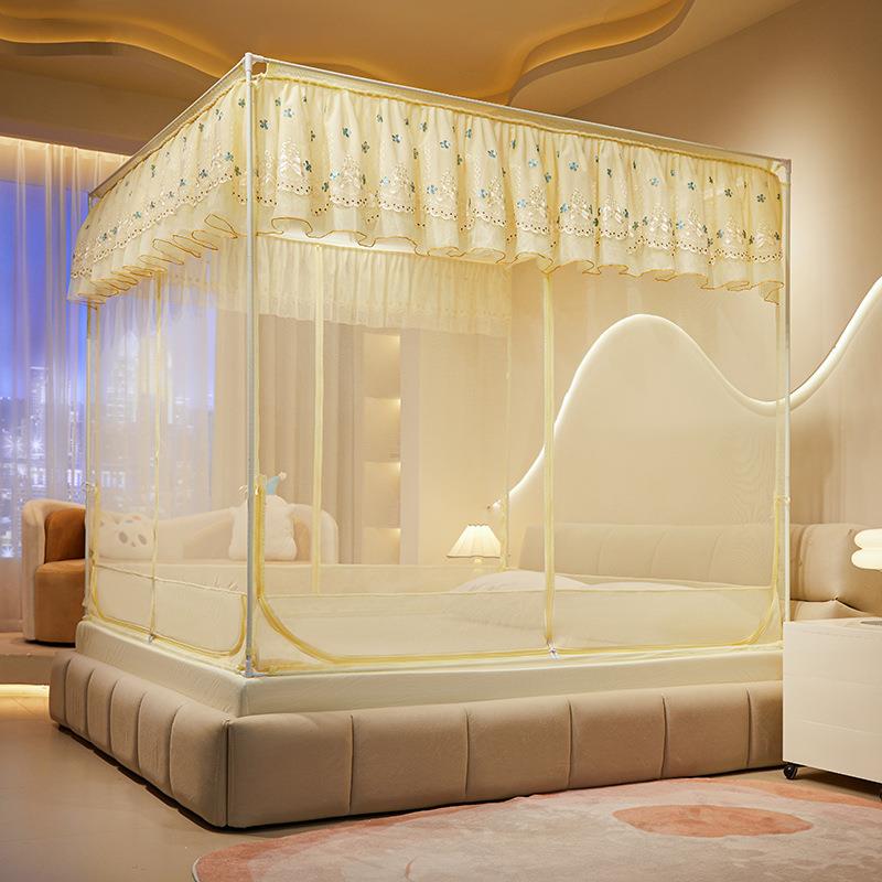 刺蚊绣双层蕾丝边坐床帐回底加三开门TU蚊拉链FLX24030蚊帐密防加