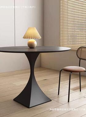 奶油风RJR岩板餐桌椅简约小型家圆桌餐厅代休闲纯色现网红圆户桌