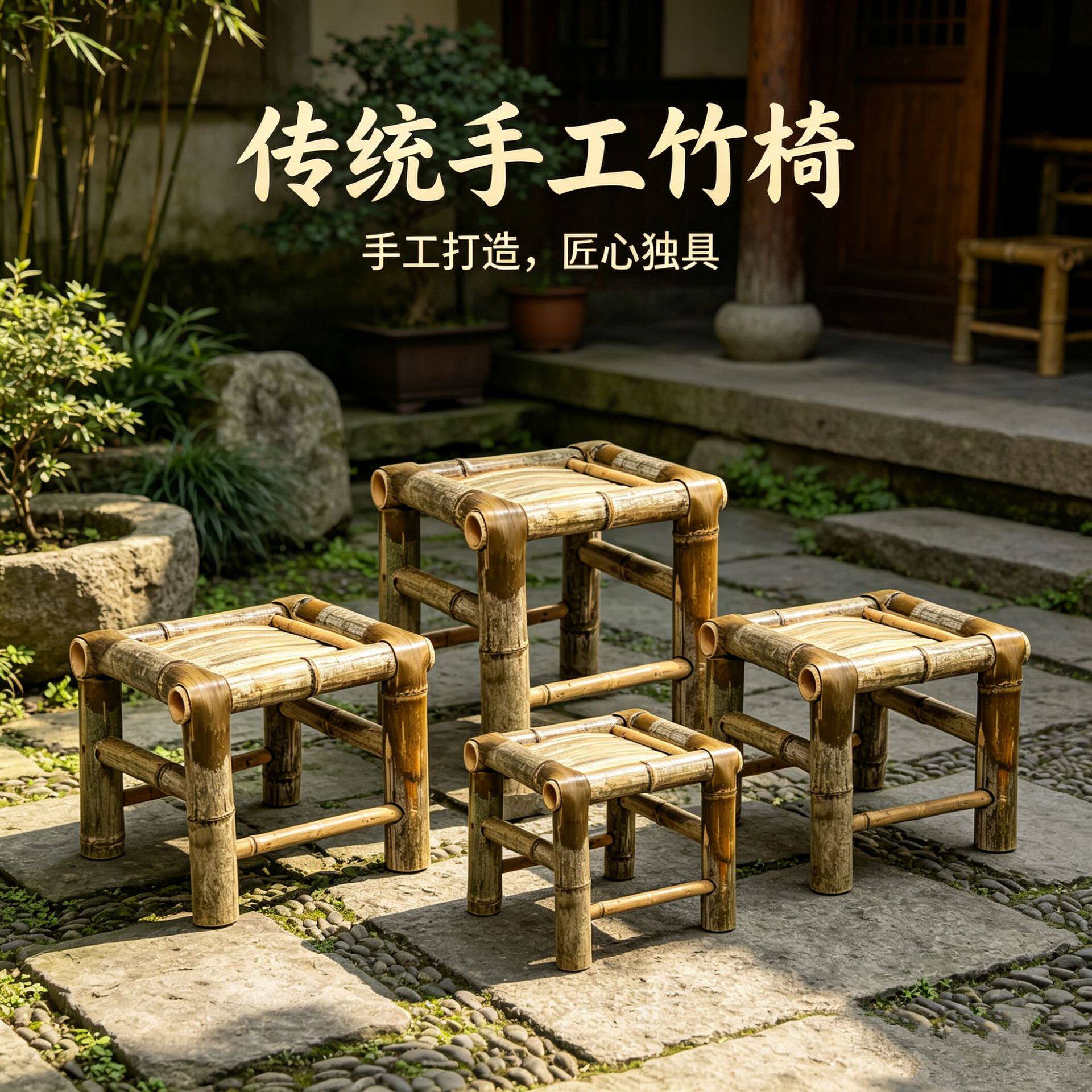 竹椅户外庭院竹桌椅竹茶几竹编椅子围炉煮茶竹椅子靠背手工编家用