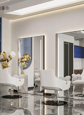 网红理发LOP店镜子地发廊专用单面落太挂双面剪发墙美发店镜台染