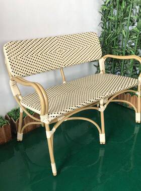 铝管子仿木纹编藤椅长椅仿竹休闲扶手靠背公园庭院餐89016厅户外