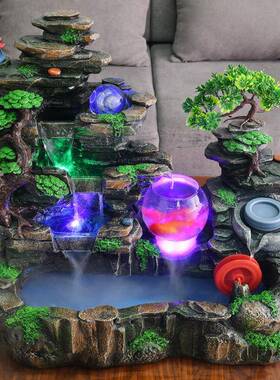 家居鱼缸客厅摆假山水喷泉件办流公室桌面小Q2115型招财风轮水鱼