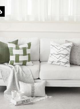 ?4织4Z4抱枕沙发客厅科技布绿色棉麻编皮靠枕F7675695背靠垫床头