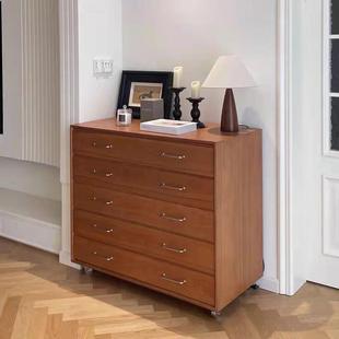 中古五斗柜柜子家用复古移动储物柜卧室床尾餐边柜沙发实木质感