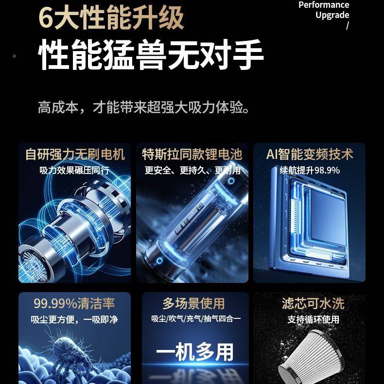 车载功VKZ吸尘器无电机大刷充率电动吹尘机抽真空气机四合一手持