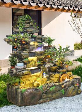 大型假居山流水喷泉摆鱼客厅阳台家加OIF湿池器酒店庭院别墅件装