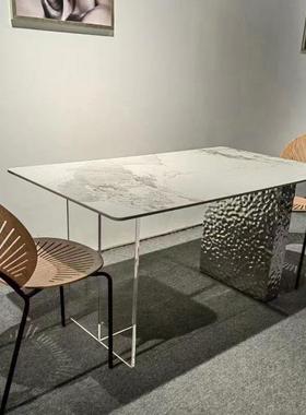 0J纹天然奢石亚克石不锈钢水波悬浮岛台岩板餐桌椅小11522llk户力