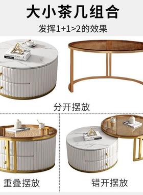 岩亮面茶几家用客厅茶几带屉小户型伸缩大抽小圆79106板茶几简约