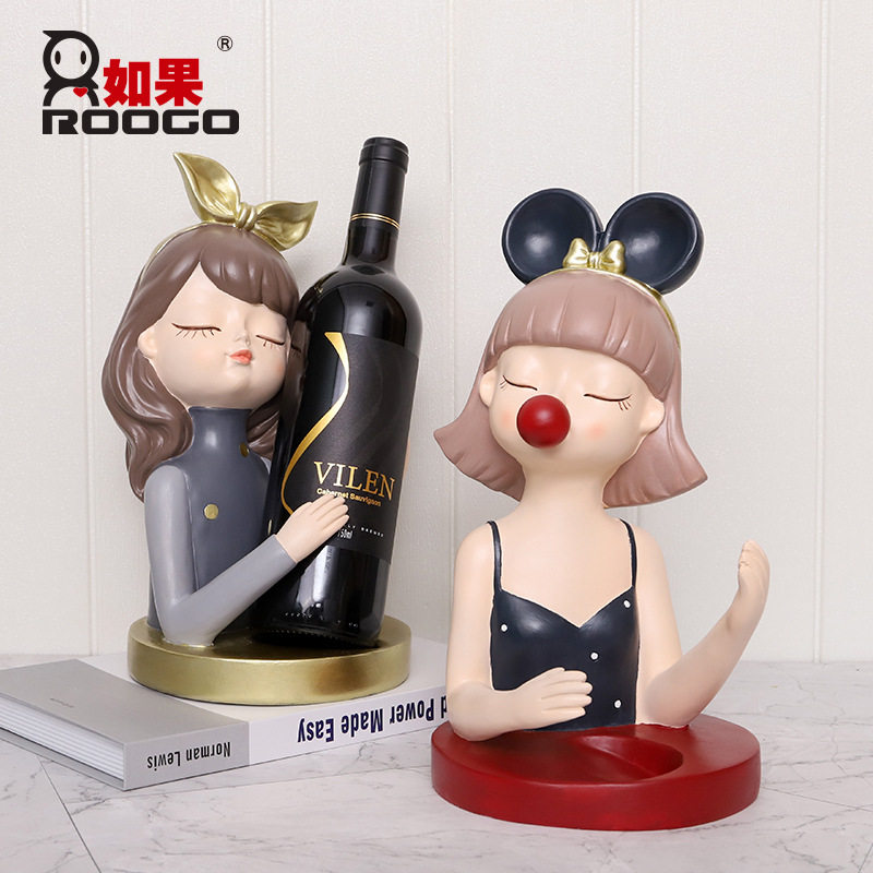 轻奢泡泡女孩创意红酒架摆件
