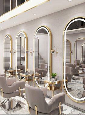 简约理店镜台发廊专网红用镜发子带潮挂墙MJY单面美发店镜灯子