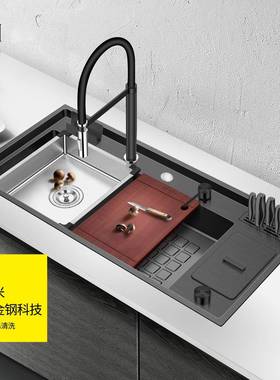 MABA带TON大曼巴顿黑色纳不锈钢超尺寸阶梯式水槽大单槽MT-10048