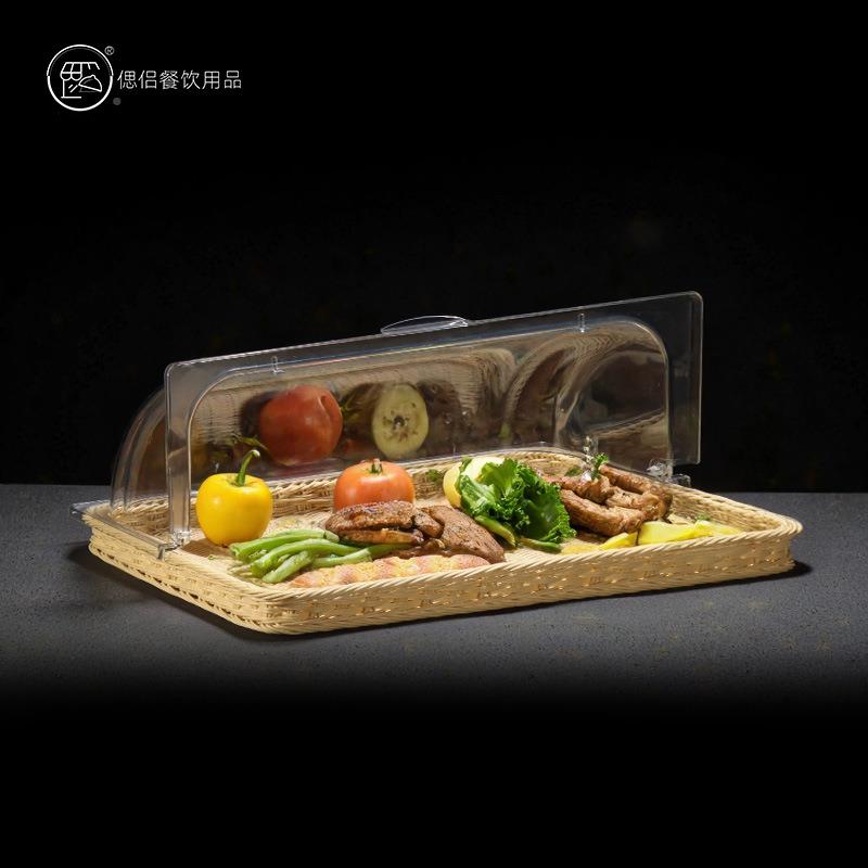 CDI双层面包蛋糕餐托盘心带盖编藤编水果篮竹筐点摆台自助甜品展